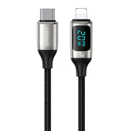 Kabel USAMS pleciony U78 USB-C na Lightning LED 1.2m 20W PD Fast Charge biały
