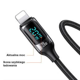 Kabel USAMS pleciony U78 USB-C na Lightning LED 1.2m 20W PD Fast Charge biały