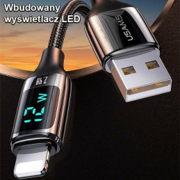Kabel USAMS pleciony U78 USB-A na Lightning1.2m LED 2.4A Fast Charging silver