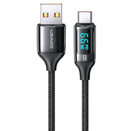 Kabel USAMS pleciony U78 USB-A na USB-C 1.2m LED 6A Fast Charging czarny