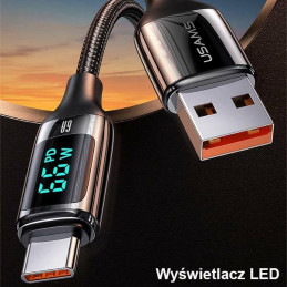 Kabel USAMS pleciony U78 USB-A na USB-C 1.2m LED 6A Fast Charging czarny