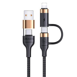 Kabel USAMS pleciony U62 2xUSB-C na USB-A na Lightning 1,2m PD Fast Charge czarny
