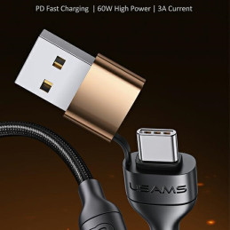 Kabel USAMS pleciony U62 2xUSB-C na USB-A na Lightning 1,2m PD Fast Charge czarny