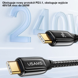 Kabel USAMS pleciony U82 USB-C na USB-C 2m 240W PD 3.1 Fast Charging czarny