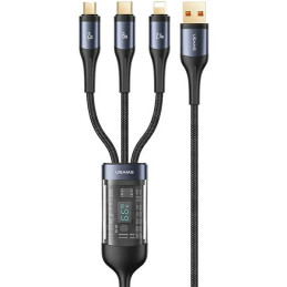 Kabel USAMS pleciony U83 3w1 USB-A na Lightning na microUSB na USB-C 66W 1,2m Digital Display PD