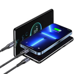 Kabel USAMS pleciony U83 3w1 USB-A na Lightning na microUSB na USB-C 66W 1,2m Digital Display PD