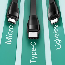 Kabel USAMS U69 3w1 1m USB-A na Lightning na microUSB na USB-C czarny