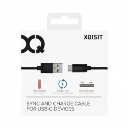 Kabel Xqisit Cotton USB - A na USB C 3.0 1.8m czarny