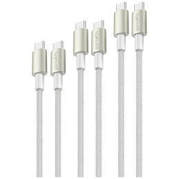 Kabel USB-C na USB-C 4smarts PremiumCord 60W SET 3szt 0.5M+1.5M+3M biały
