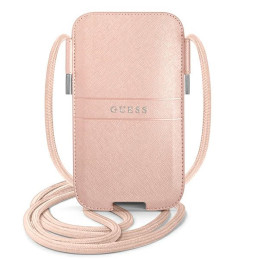 Guess Torebka Saffiano Strap na telefon do 6,1" różowa
