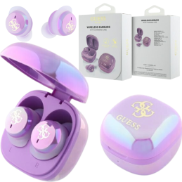 Słuchawki Bluetooth Guess TWS Iridescent 4G Printed Logo + stacja dokująca, fioletowy/purple