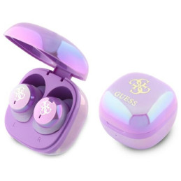 Słuchawki Bluetooth Guess TWS Iridescent 4G Printed Logo + stacja dokująca, fioletowy/purple