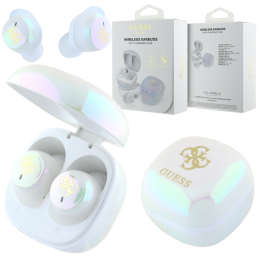 Słuchawki Bluetooth Guess TWS Iridescent 4G Printed Logo + stacja dokująca, biały/white