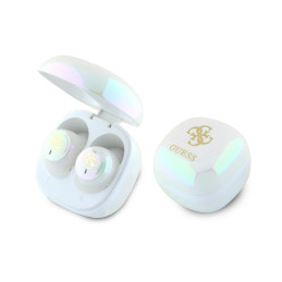 Słuchawki Bluetooth Guess TWS Iridescent 4G Printed Logo + stacja dokująca, biały/white