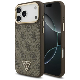 Etui Guess 4G Triangle Logo MagSafe do iPhone 17 Pro Max brązowy złoty