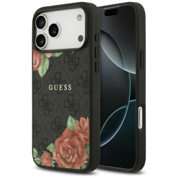 Etui Guess 4G Flowers Print MagSafe do iPhone 17 Pro czarny