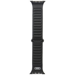 Pasek Audi Logo Genuine Leather Magnetic Ring do Apple Watch 44/45/46/49mm, czarny