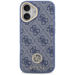 Etui Guess 4G Strass Logo & Big Strap Metal Buttons MagSafe do iPhone 17 niebieski