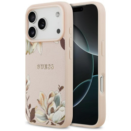 Etui Guess Grained Flowers Classic Logo MagSafe do iPhone 17 Pro Max różowy