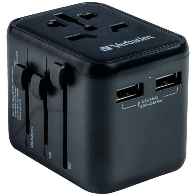 Podróżny Adapter Verbatim EU/UK/US2xUSB-A UTA-01 czarny