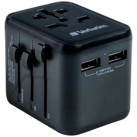 Podróżny Adapter Verbatim EU/UK/US2xUSB-A UTA-01 czarny