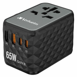 Podróżny Adapter Verbatim EU/UK/US GaN 2xUSB-A/2xUSB-C PD 65W UTA-05 czarny