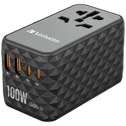 Podróżny Adapter Verbatim EU/UK/US GaN2xUSB-A/2xUSB-C PD 100W UTA-06 czarny