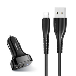 Ładowarka Samochdowa USAMS 2xUSB C13 2,1A lightning czarny