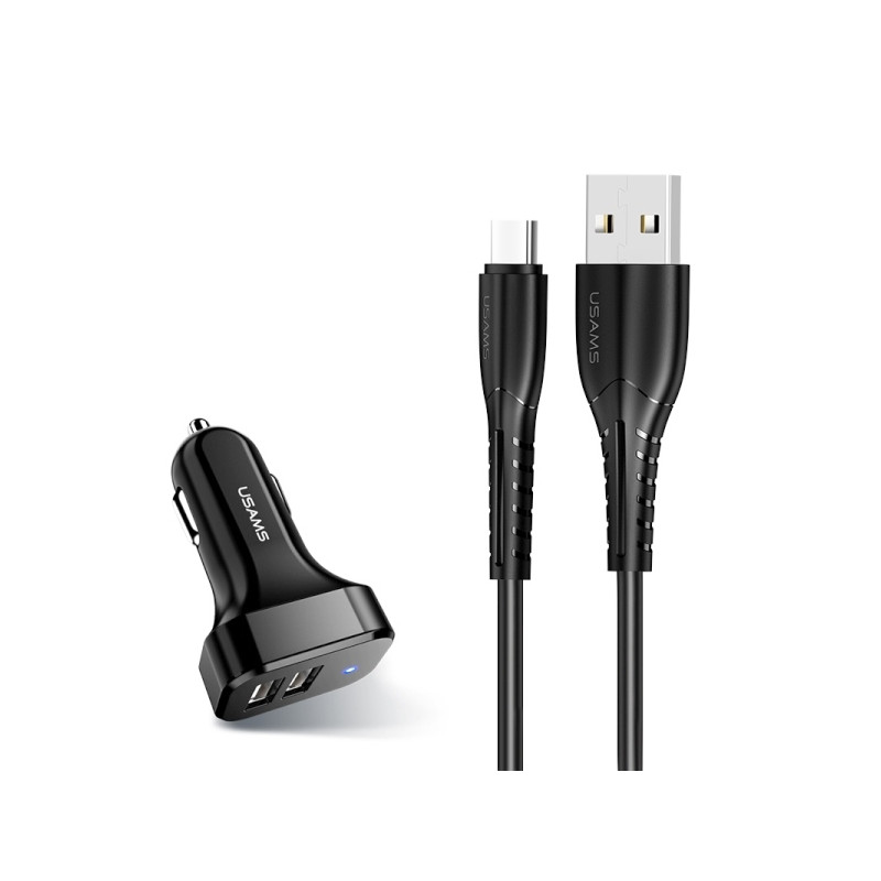 Ładowarka Samochdowa USAMS 2xUSB C13 2,1A USB-C czarny