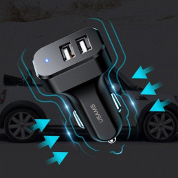Ładowarka Samochdowa 2xUSB C13 2,1A 3w1 (microUSB/USB-C/lightning) czarny