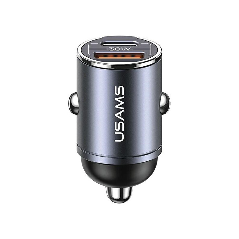 Ładowarka Samochdowa USAMS 1xUSB+1xUSB-C C38 30W PD Fast Charge z wbudowanym pieścieniem stalowy