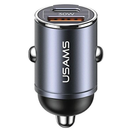 Ładowarka Samochdowa USAMS 1xUSB+1xUSB-C C38 30W PD Fast Charge z wbudowanym pieścieniem stalowy