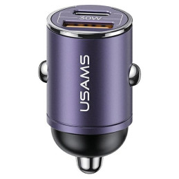 Ładowarka Samochdowa USAMS 1xUSB+1xUSB-C C38 30W PD Fast Charge z wbudowanym pieścieniem fioletowy