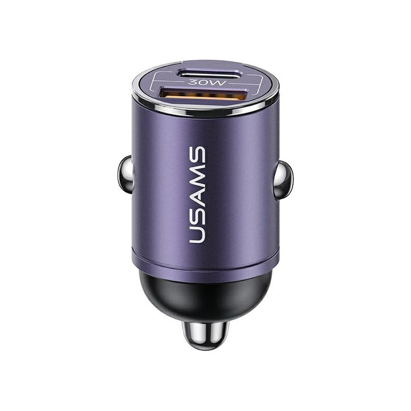 Ładowarka Samochdowa USAMS 1xUSB+1xUSB-C C38 30W PD Fast Charge z wbudowanym pieścieniem fioletowy