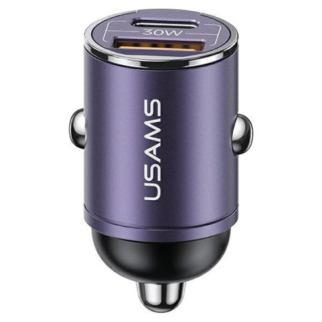 Ładowarka Samochdowa USAMS 1xUSB+1xUSB-C C38 30W PD Fast Charge z wbudowanym pieścieniem fioletowy