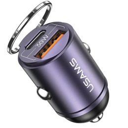 Ładowarka Samochdowa USAMS 1xUSB+1xUSB-C C38 30W PD Fast Charge z wbudowanym pieścieniem fioletowy
