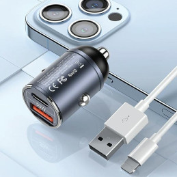 Ładowarka Samochdowa USAMS 1xUSB+1xUSB-C C38 30W PD Fast Charge z wbudowanym pieścieniem stalowy