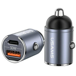 Ładowarka Samochdowa USAMS 1xUSB+1xUSB-C C38 30W PD Fast Charge z wbudowanym pieścieniem fioletowy