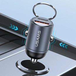 Ładowarka Samochdowa USAMS 1xUSB+1xUSB-C C38 30W PD Fast Charge z wbudowanym pieścieniem fioletowy