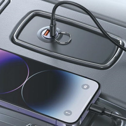 Ładowarka Samochdowa USAMS 1xUSB+1xUSB-C C38 30W PD Fast Charge z wbudowanym pieścieniem fioletowy