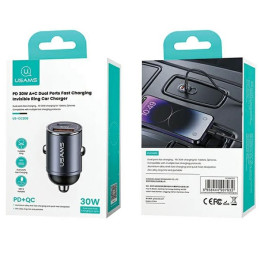 Ładowarka Samochdowa USAMS 1xUSB+1xUSB-C C38 30W PD Fast Charge z wbudowanym pieścieniem fioletowy