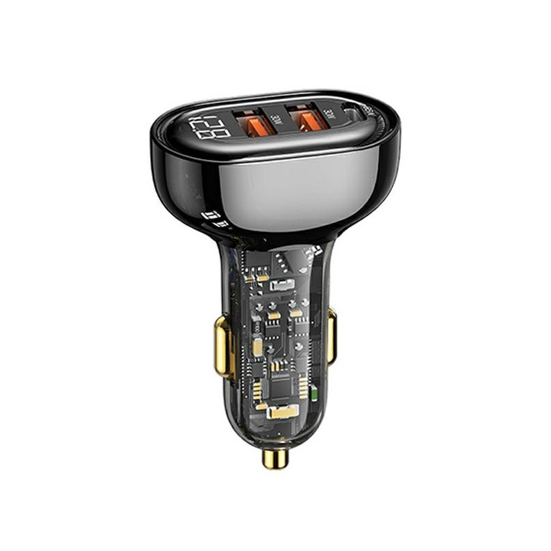 Ładowarka Samochdowa USAMS 2xUSB+1xUSB-C 125W Fast Charge transparent