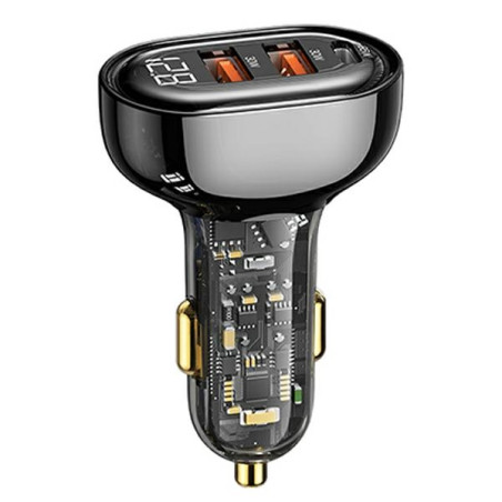 Ładowarka Samochdowa USAMS 2xUSB+1xUSB-C 125W Fast Charge transparent