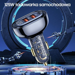 Ładowarka Samochdowa USAMS 2xUSB+1xUSB-C 125W Fast Charge transparent