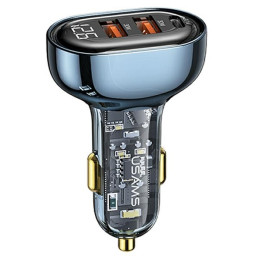 Ładowarka Samochdowa USAMS 2xUSB+1xUSB-C 80W Fast Charge niebieski