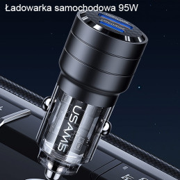 Ładowarka Samochdowa USAMS C36 USB+USB-C 95W Fast Charge fioletowy