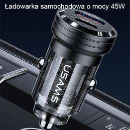 Ładowarka Samochdowa USAMS C35 USB+USB-C 45W Fast Charge fioletowy