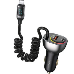 Ładowarka Samochdowa USAMS C37 1xUSB+1xUSB-C 60W + kabel Ligtning 30W PD+QC Fast Charge czarny
