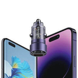 Ładowarka Samochdowa USAMS C39 USB+USB-C 60W Fast Charge fioletowy