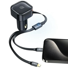 Ładowarka Samochdowa USAMS ze zwijanym kablem 1xUSB-C+1x Lightning C41 PD 30W Fast Charge czarny